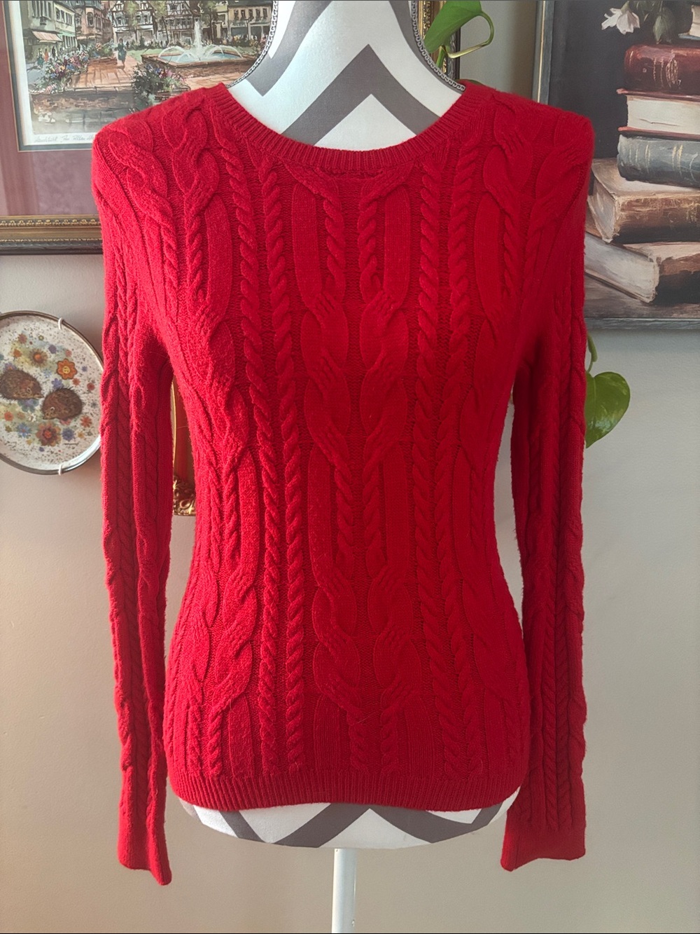 Derek Heart Red Cable Knit Crewneck Sweater